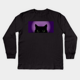 Peek-a-Boo Black Cat (Purple) Kids Long Sleeve T-Shirt